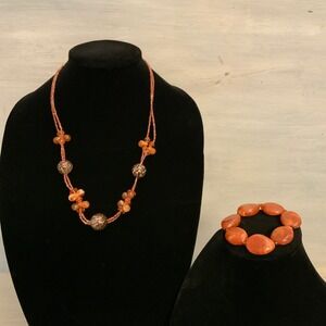 Handcrafted Beaded Double Strand Statement Necklace & Chunky Bracelet‎ Set GC
